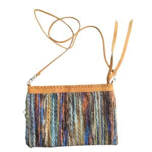 2 Chic Luxe woven striped crossbody purse bag boho leather trim